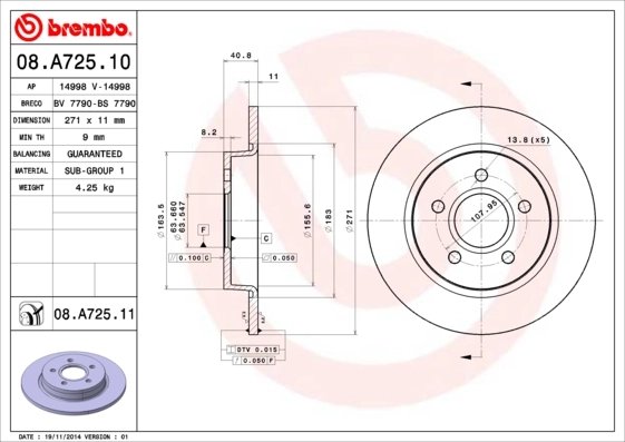 Disc frana Brembo 08.A725.10