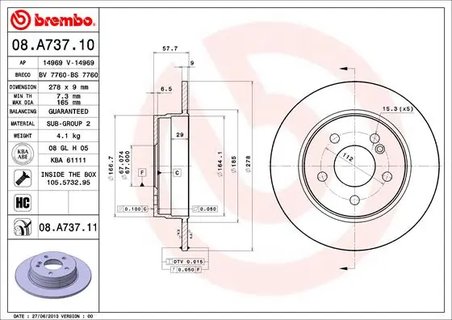 DISC FRANA BREMBO 08.A737.11 - Compatibil cu MERCEDES-BENZ, MERCEDES-BENZ (BBDC)