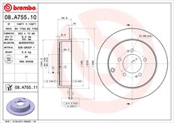 DISC FRANA BREMBO 08.A755.11 - Compatibil cu CITROEN, MITSUBISHI, MITSUBISHI (BJC), PEUGEOT