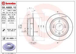 DISC FRANA BREMBO 08.A869.11 - Compatibil cu HYUNDAI, HYUNDAI (BEIJING), KIA, KIA (DYK)
