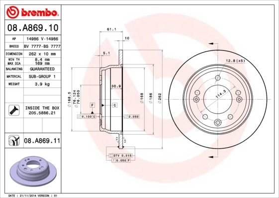 Disc frana Brembo 08.A869.11