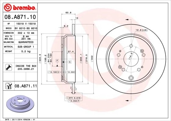 DISC FRANA BREMBO 08.A871.11 - Compatibil cu HONDA, HONDA (DONGFENG)