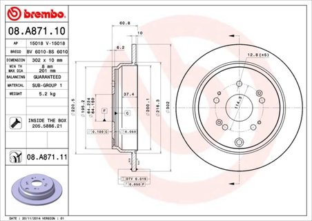 DISC FRANA BREMBO 08.A871.11 - Compatibil cu HONDA, HONDA (DONGFENG)