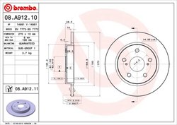 DISC FRANA BREMBO 08.A912.11 - Compatibil cu TOYOTA
