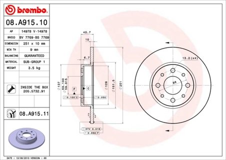DISC FRANA BREMBO 08.A915.11 - Compatibil cu ALFA ROMEO