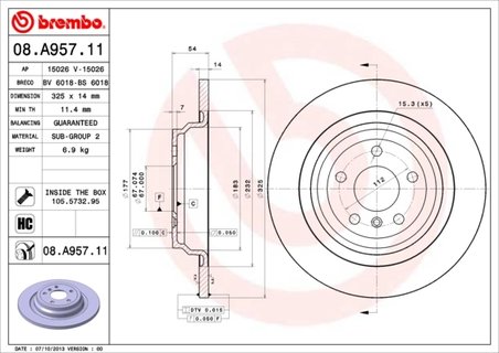 DISC FRANA BREMBO 08.A957.11 - Compatibil cu BRABUS, MERCEDES-BENZ