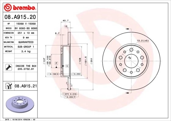 Disc frana Brembo 08.A915.21