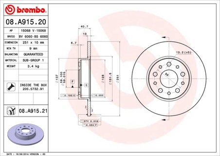 Disc frana Brembo 08.A915.21
