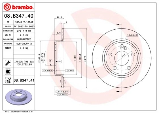 DISC FRANA BREMBO 08.B347.41 - Compatibil cu MERCEDES-BENZ