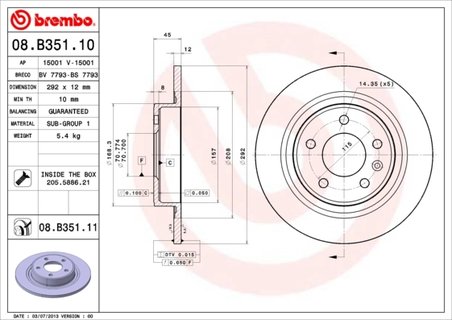DISC FRANA BREMBO 08.B351.11 - Compatibil cu BUICK (SGM), CHEVROLET, CHEVROLET (SGM), OPEL, VAUXHALL