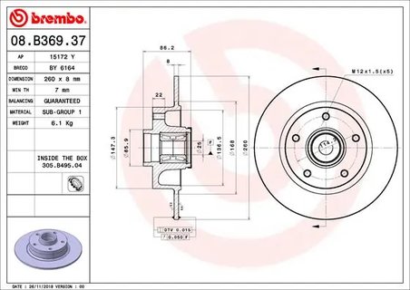 DISC FRANA BREMBO 08.B369.37 - Compatibil cu RENAULT