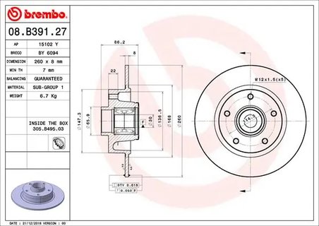 DISC FRANA BREMBO 08.B391.27 - Compatibil cu RENAULT