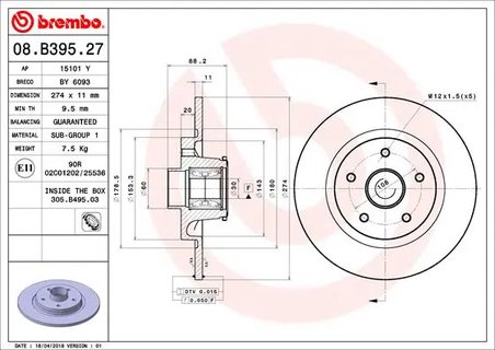 DISC FRANA BREMBO 08.B395.27 - Compatibil cu MERCEDES-BENZ, RENAULT