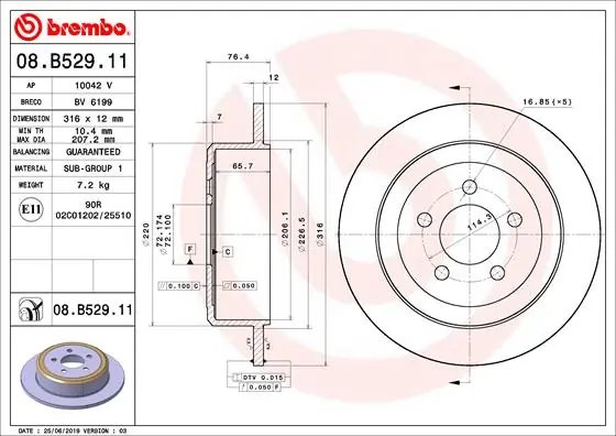 DISC FRANA BREMBO 08.B529.11 - Compatibil cu DODGE, JEEP