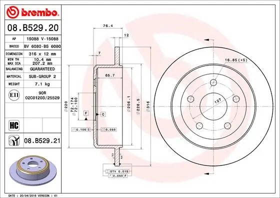 DISC FRANA BREMBO 08.B529.21 - Compatibil cu JEEP