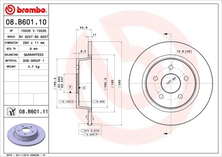 DISC FRANA BREMBO 08.B601.11 - Compatibil cu FORD, FORD (CHANGAN)