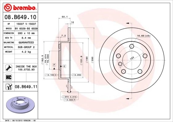 DISC FRANA BREMBO 08.B649.11 - Compatibil cu MINI