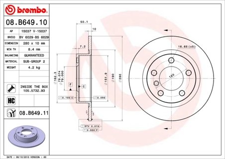 DISC FRANA BREMBO 08.B649.11 - Compatibil cu MINI