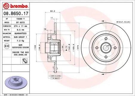 DISC FRANA BREMBO 08.B650.17 - Compatibil cu RENAULT