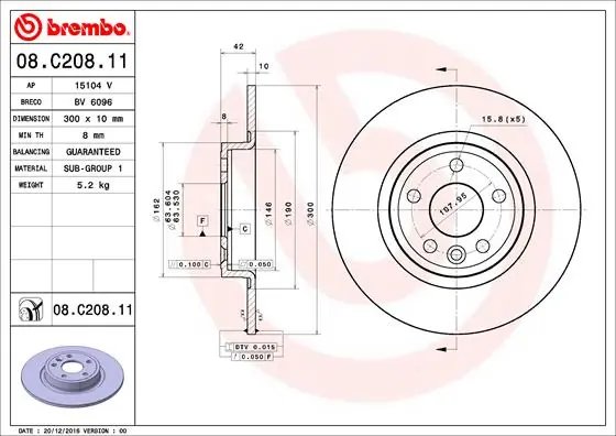 DISC FRANA BREMBO 08.C208.11 - Compatibil cu JAGUAR, JAGUAR (CHERY), LAND ROVER, LAND ROVER (CHERY)