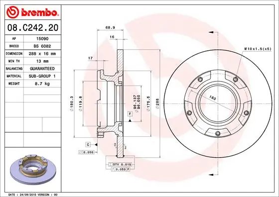 DISC FRANA BREMBO 08.C242.20 - Compatibil cu FORD
