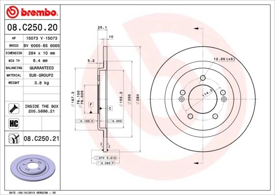 DISC FRANA BREMBO 08.C250.21 - Compatibil cu HYUNDAI