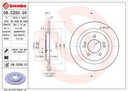 DISC FRANA BREMBO 08.C250.21 - Compatibil cu HYUNDAI