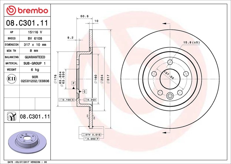 Disc frana Brembo 08.C301.11
