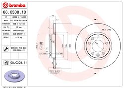 DISC FRANA BREMBO 08.C308.11 - Compatibil cu CITROEN, CITROEN (DF-PSA), DS, OPEL, PEUGEOT, PEUGEOT (DF-PSA), TOYOTA, VAUXHALL
