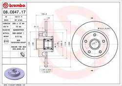 DISC FRANA BREMBO 08.C647.17 - Compatibil cu FIAT, NISSAN, OPEL, RENAULT, VAUXHALL