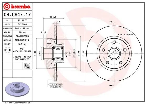 Disc frana Brembo 08.C647.17