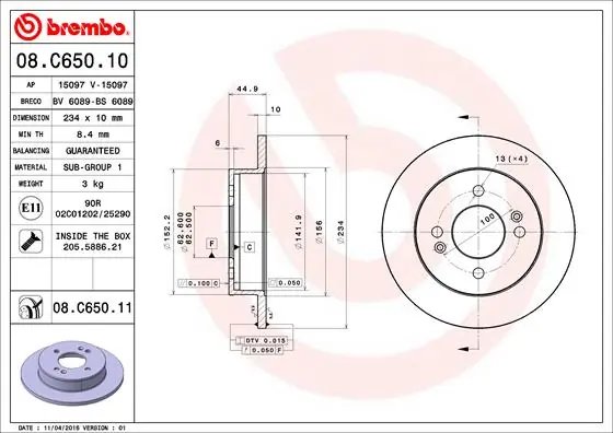 DISC FRANA BREMBO 08.C650.11 - Compatibil cu HYUNDAI