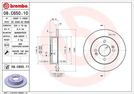 DISC FRANA BREMBO 08.C650.11 - Compatibil cu HYUNDAI