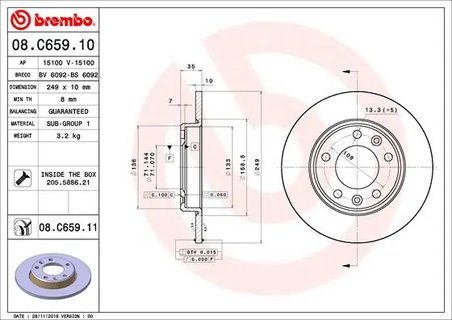 DISC FRANA BREMBO 08.C659.11 - Compatibil cu PEUGEOT, PEUGEOT (DF-PSA)