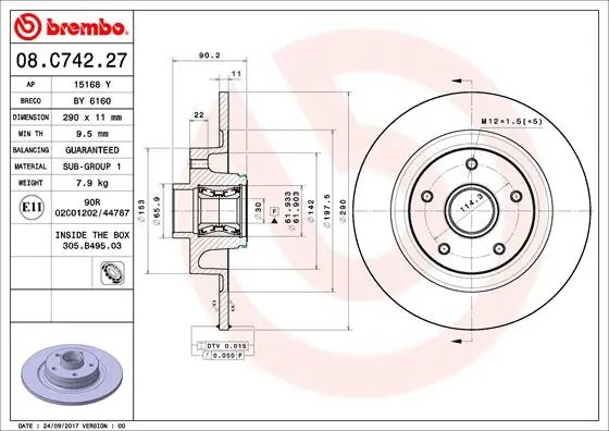 DISC FRANA BREMBO 08.C742.27 - Compatibil cu RENAULT