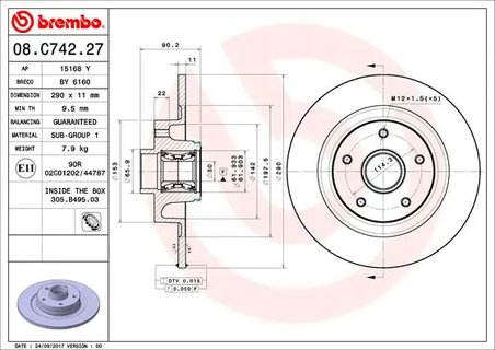 DISC FRANA BREMBO 08.C742.27 - Compatibil cu RENAULT