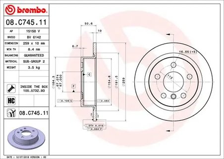 DISC FRANA BREMBO 08.C745.11 - Compatibil cu MINI