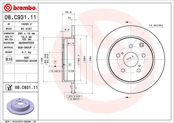 DISC FRANA BREMBO 08.C931.11 - Compatibil cu TOYOTA, TOYOTA (GAC)