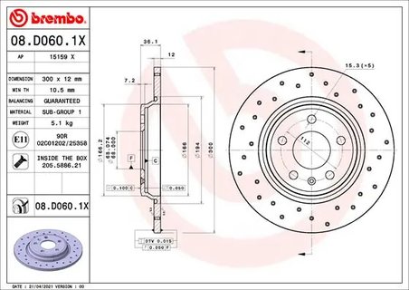 DISC FRANA BREMBO 08.D060.1X - Compatibil cu AUDI, AUDI (FAW), VW