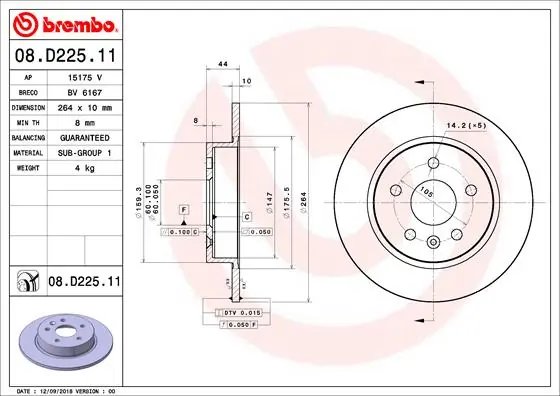 DISC FRANA BREMBO 08.D225.11 - Compatibil cu BUICK (SGM), CHEVROLET (SGM), OPEL, VAUXHALL
