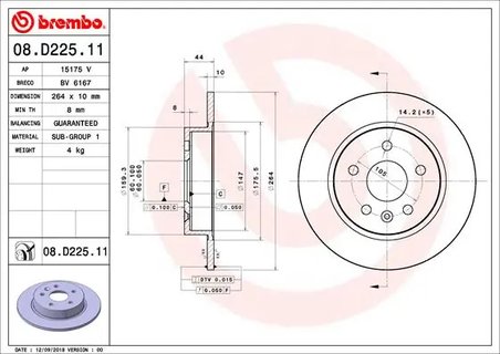 DISC FRANA BREMBO 08.D225.11 - Compatibil cu BUICK (SGM), CHEVROLET (SGM), OPEL, VAUXHALL