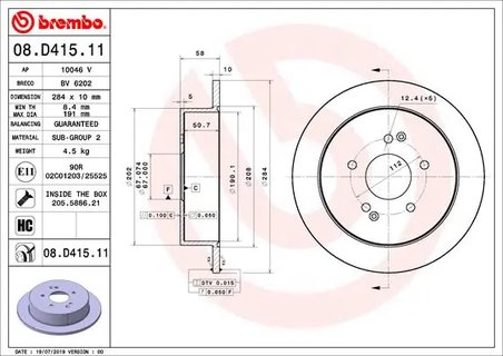 DISC FRANA BREMBO 08.D415.11 - Compatibil cu SSANGYONG
