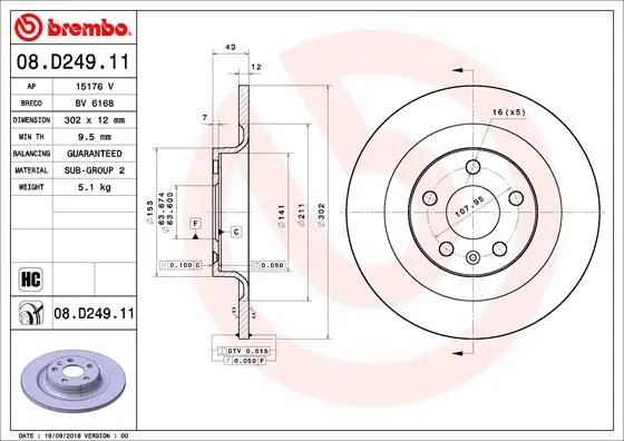 DISC FRANA BREMBO 08.D249.11 - Compatibil cu VOLVO, VOLVO ASIA