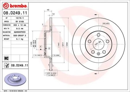 DISC FRANA BREMBO 08.D249.11 - Compatibil cu VOLVO, VOLVO ASIA