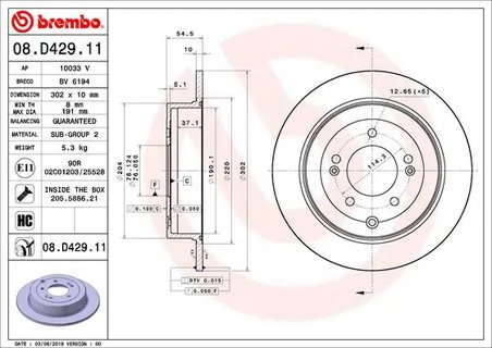 DISC FRANA BREMBO 08.D429.11 - Compatibil cu HYUNDAI, HYUNDAI (BEIJING), KIA, KIA (DYK)
