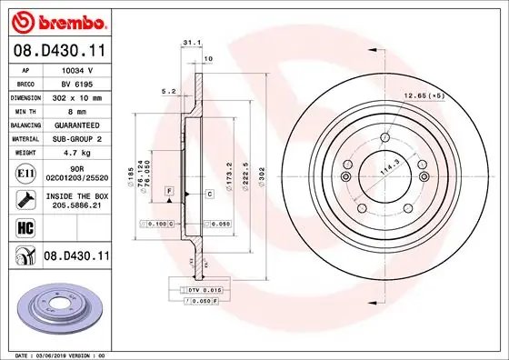DISC FRANA BREMBO 08.D430.11 - Compatibil cu HYUNDAI, HYUNDAI (BEIJING), KIA, KIA (DYK)