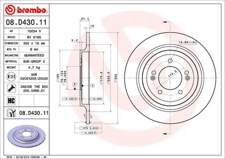 DISC FRANA BREMBO 08.D430.11 - Compatibil cu HYUNDAI, HYUNDAI (BEIJING), KIA, KIA (DYK)