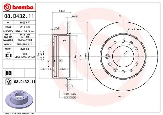 DISC FRANA BREMBO 08.D432.11 - Compatibil cu HYUNDAI