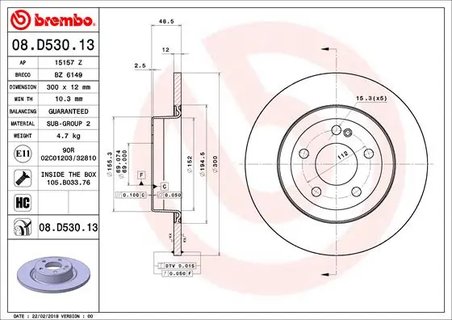 DISC FRANA BREMBO 08.D530.13 - Compatibil cu MERCEDES-BENZ, MERCEDES-BENZ (BBDC)