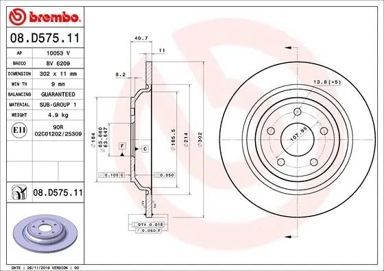 DISC FRANA BREMBO 08.D575.11 - Compatibil cu FORD